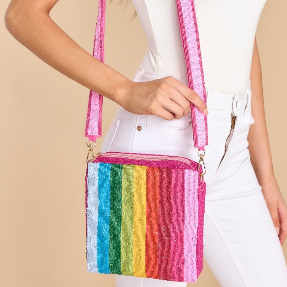 BRAND NEW Crossbody Box Bag Handbag Rainbow Love Seed Beaded